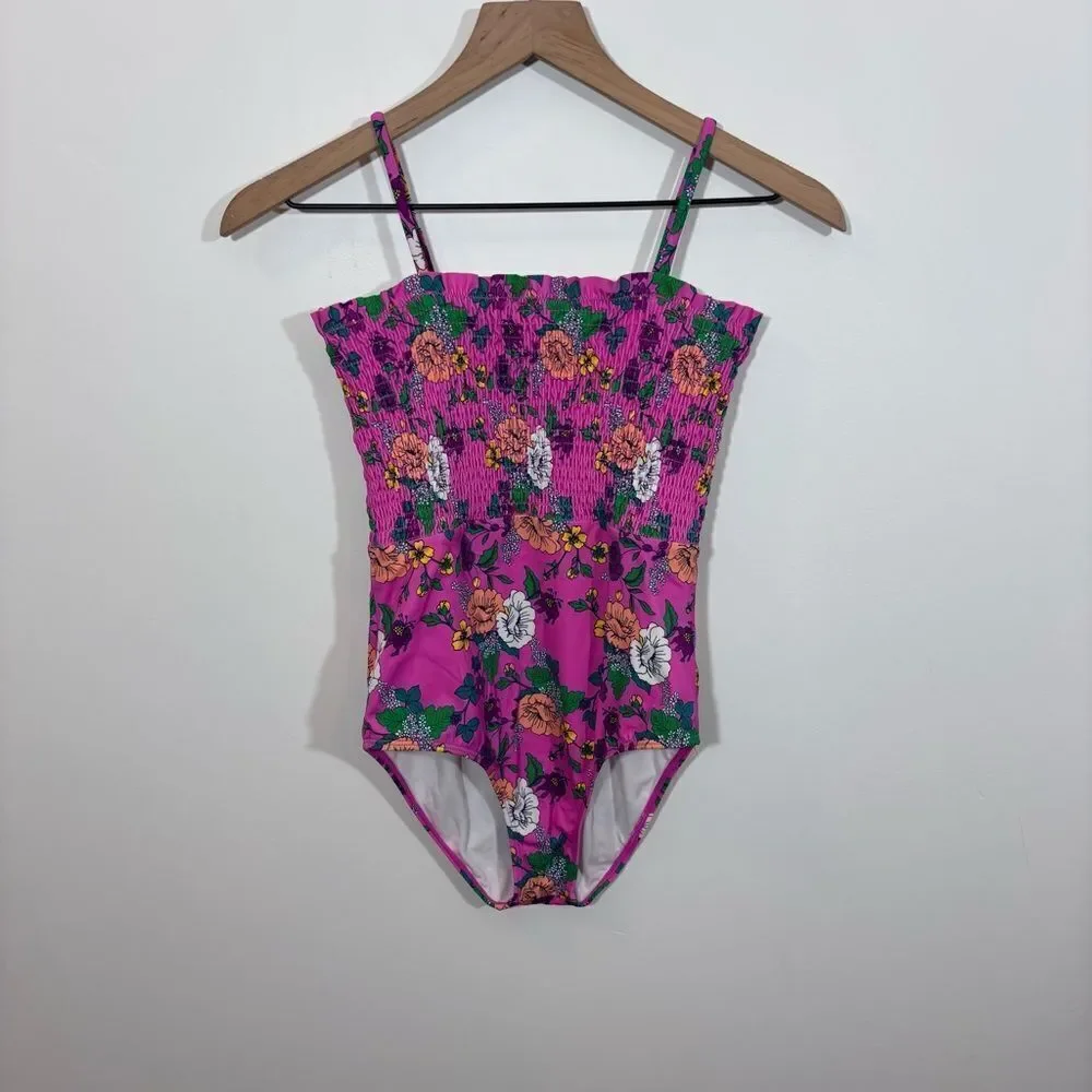 Jamie and Jack Recycled Floral Smocked Swimsuit Size 16 Phlox Pink Floral